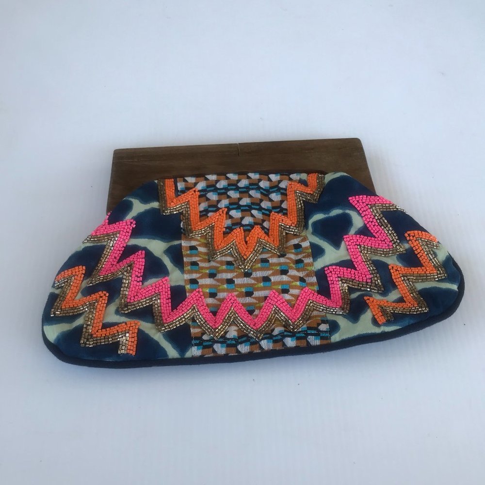 Clutch with Intricate Bead-work and Wooden Handle
